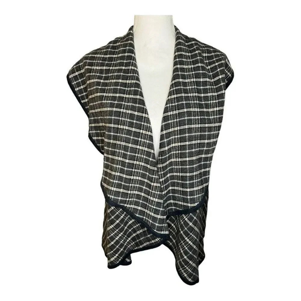 Altar’d State Women’s Small Gray Plaid Wool‎ Blend Open Waterfall Vest
